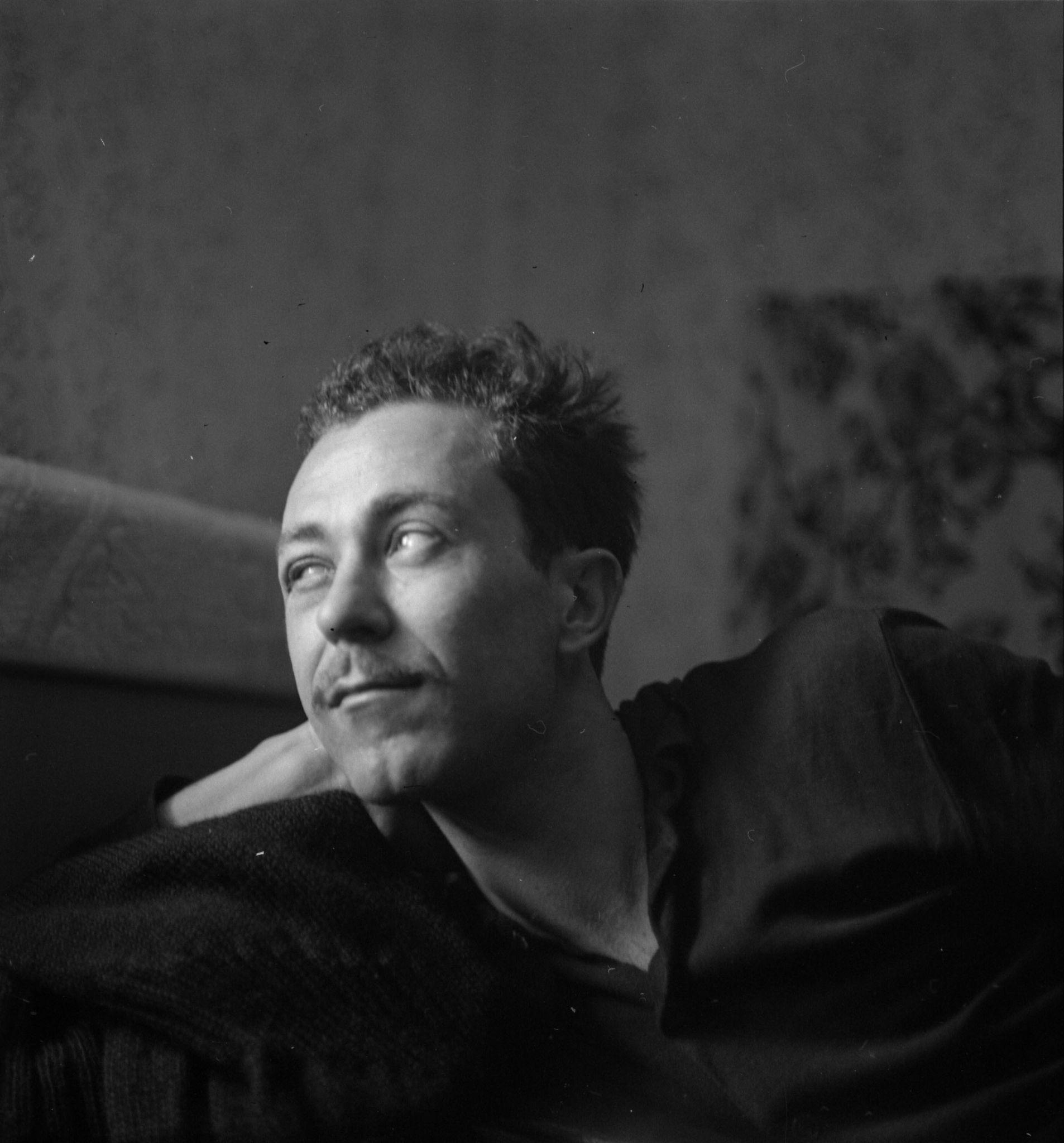 A man with short hair reclining, looking upward with a relaxed expression.