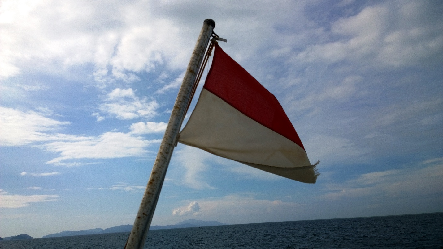 The red and white flag of Indonesia on a pole