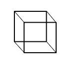 A line drawing of a Necker cube, an optical illusion depicting a wireframe cube. The ambiguous perspective allows the cube to appear as though it is viewed either from above or below, causing a visual flip between two interpretations.