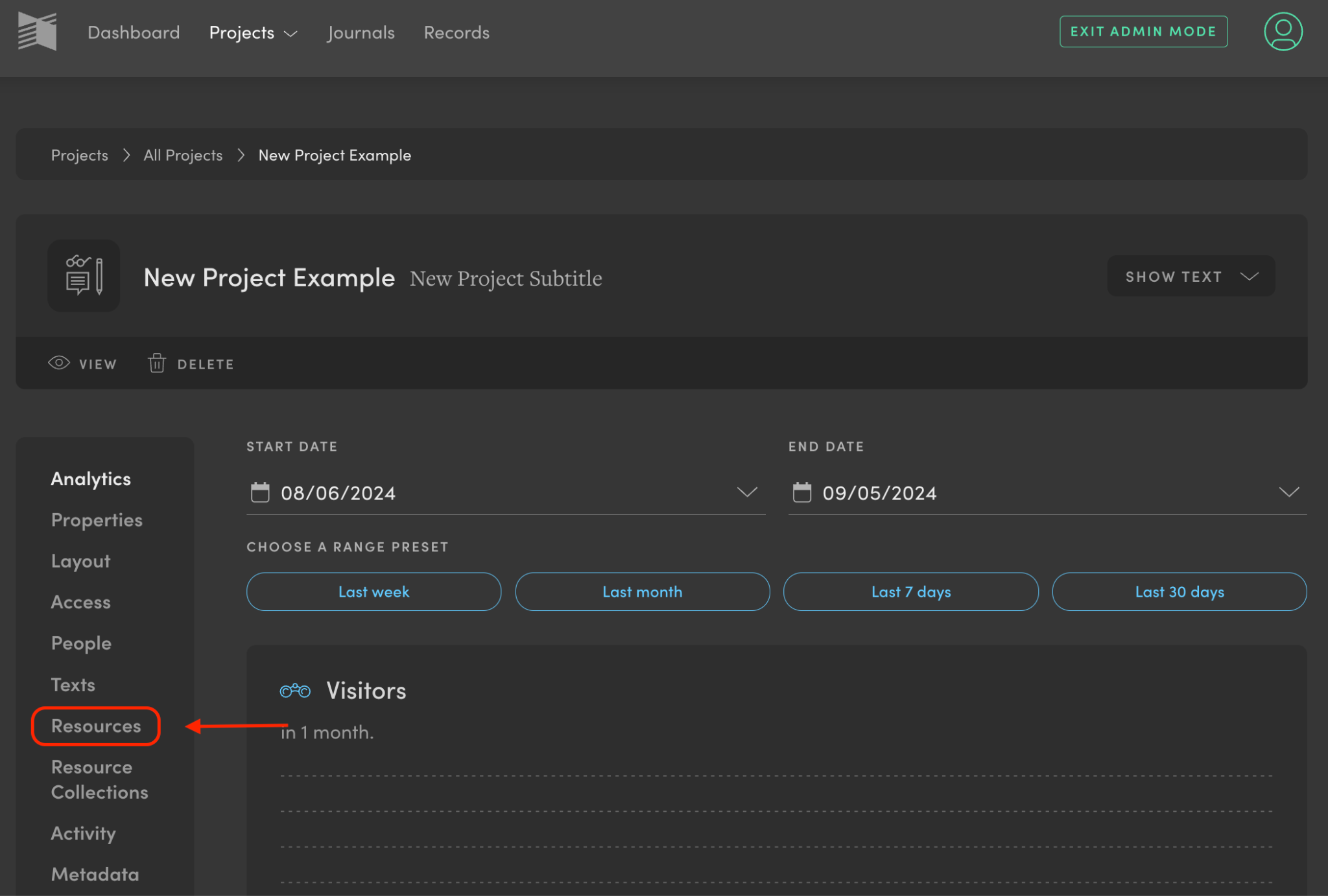 screenshot of manifold backend showing Resources section highlighted