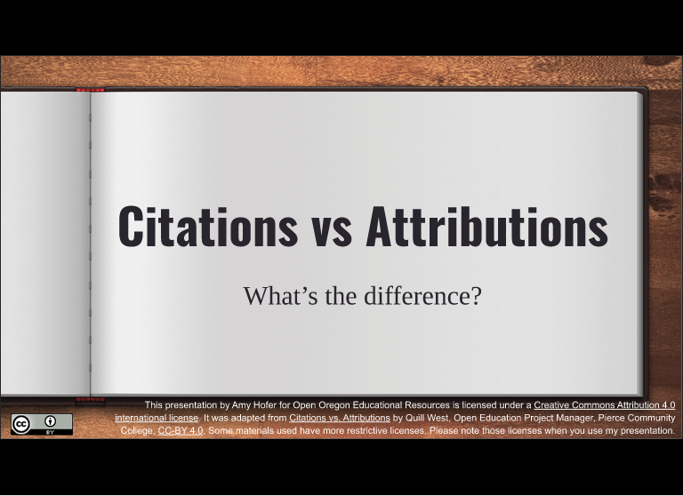 Cover slide for the Citations vs Attributions presentation. Click on the image to open the presentation in Google Slides.