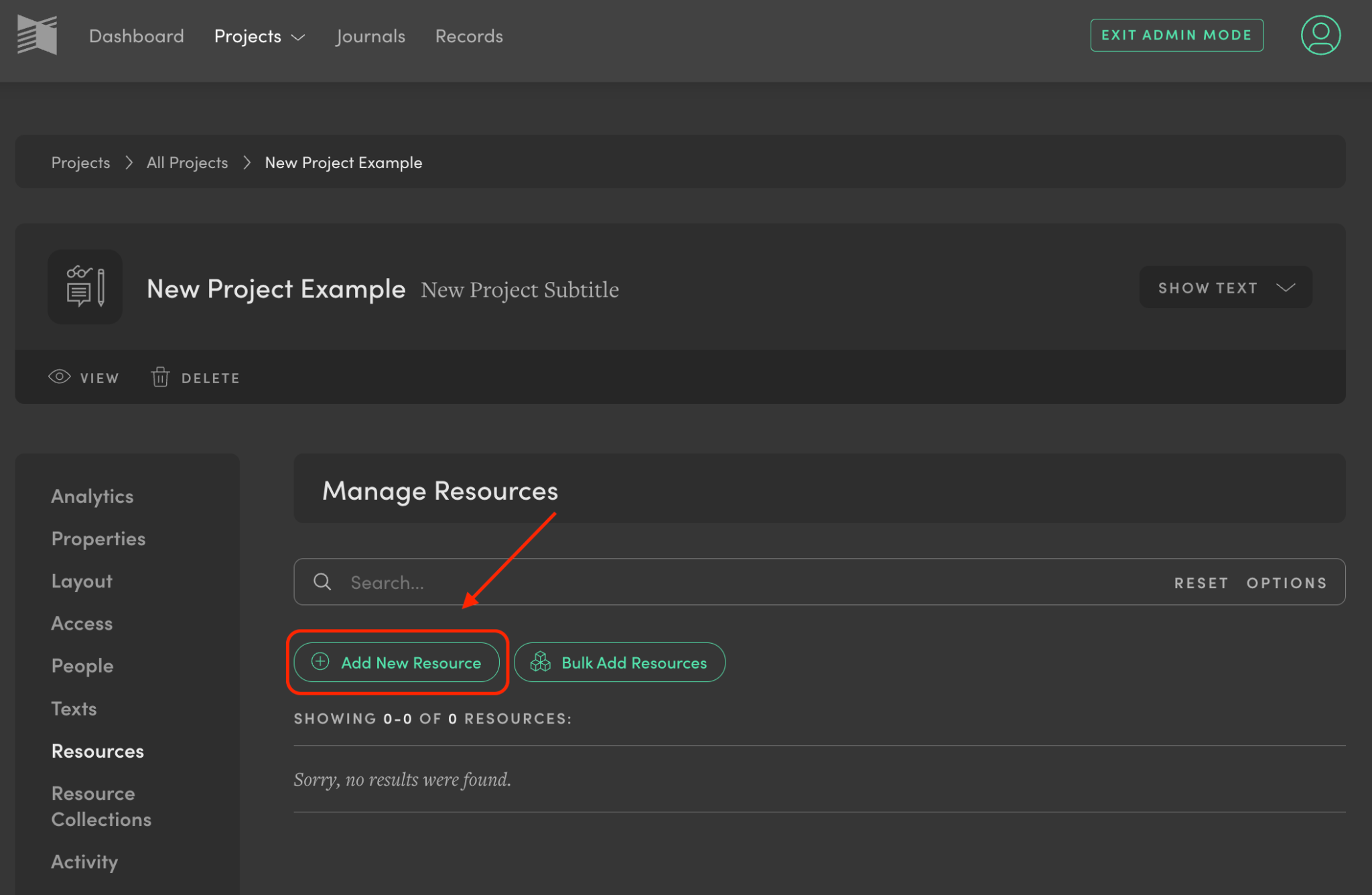 screenshot showing add new resource button highlighted