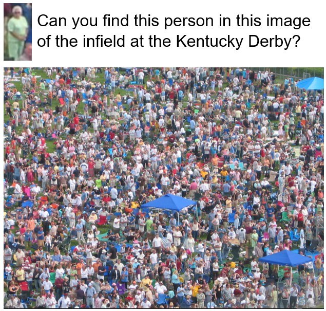 A crowded scene with various people; the challenge is to locate a specific individual among the crowd.
