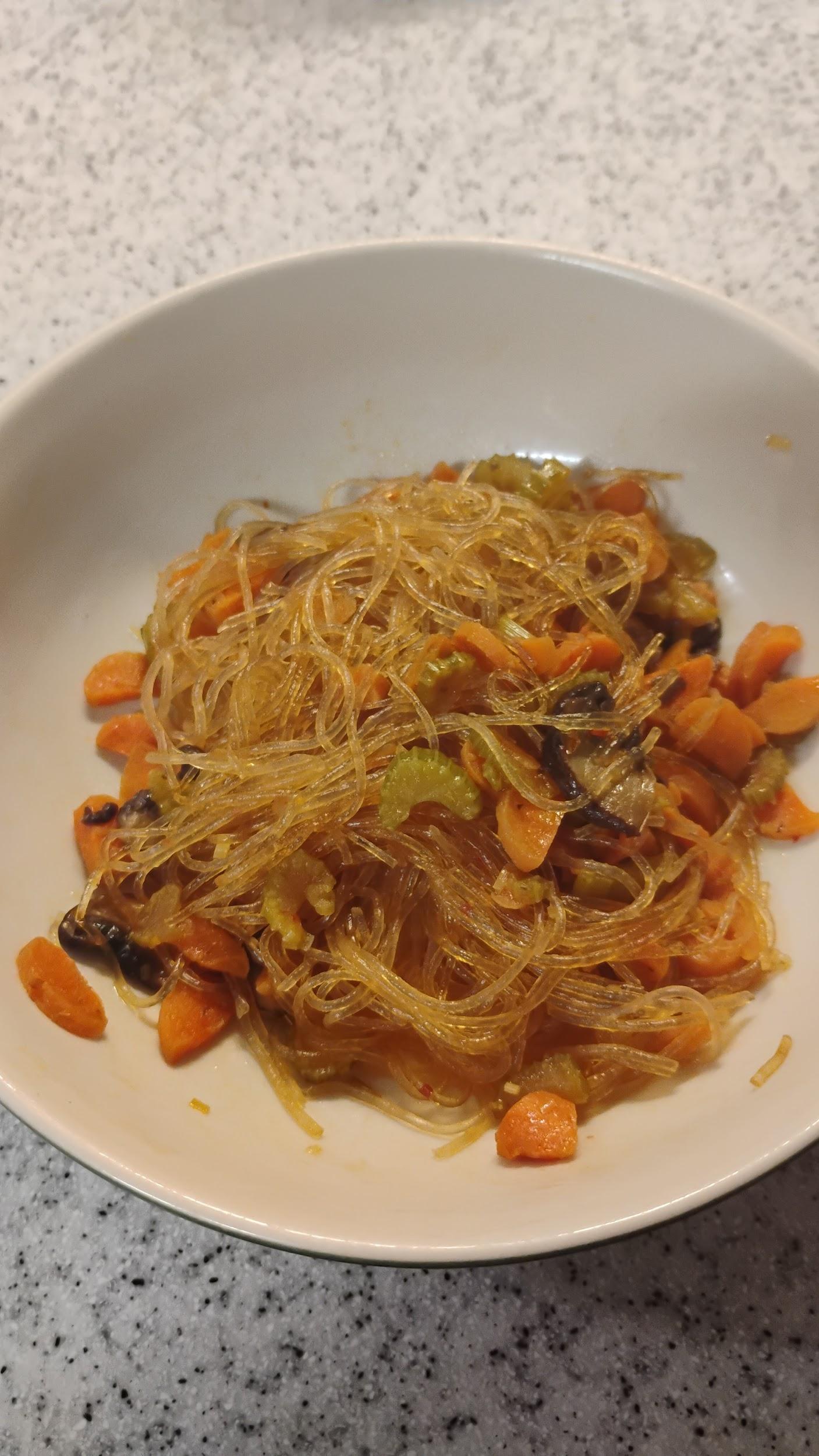 Stir fried vegetables with glass noodles.
