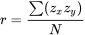 r = \frac {\sum(z_xz_y)}{N}
