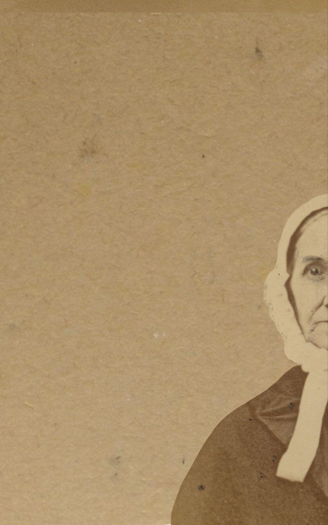 A cropped version of the bonnet-wearing woman, showing only the left portion of her shoulders and her head, with ample extra space at the top and left of the photo.