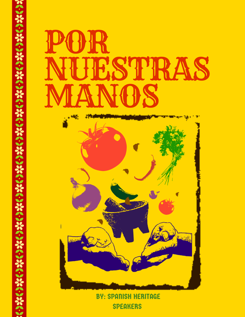 stylized vegetables & a molcajete on a bright yellow background