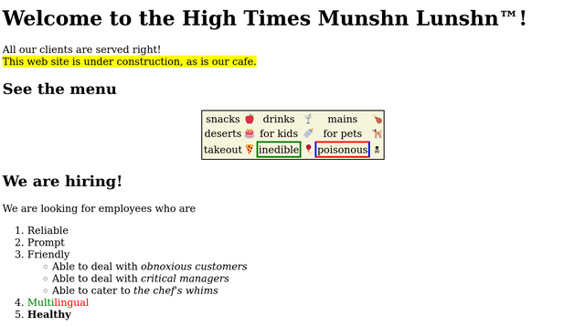 First café assignment, with background colors, a list and table