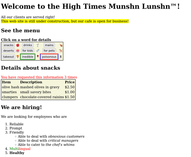 Second café assignment, with the menu shown based on PHP and a database.