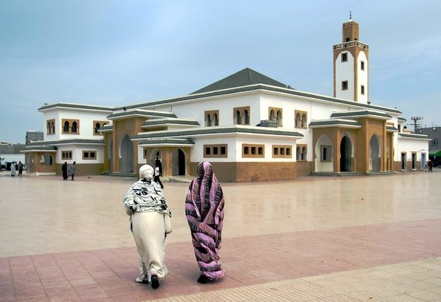 Veiled women attend a mosque in the western Sahara