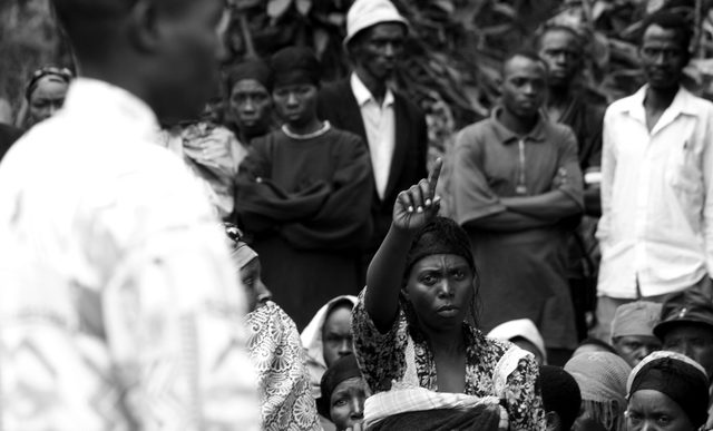 Woman speaking before gacaca court in Rwamagana district