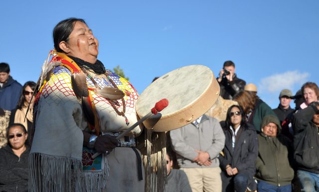 Havasupai People representative Diana Sue Uqualla blesses an amphitheater at Grand Canyon National Park