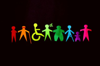 A group of colorful paper people with disabilities